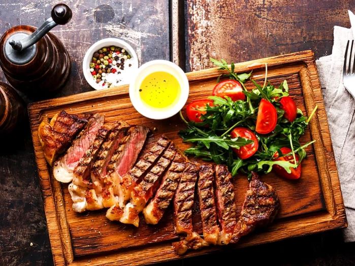 Olive Oil & Steak on Plank