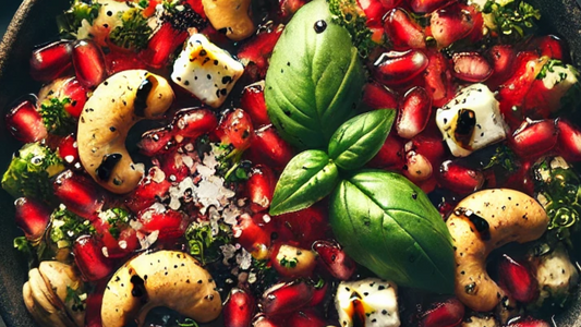 Pomegranate Salsa with a mint garnishing on top