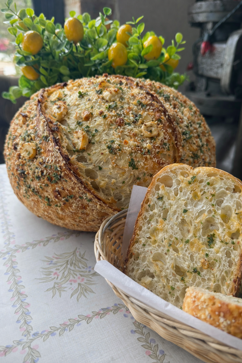 Fresh Baked Bread-  Garlic Parmesan Organic Sourdough