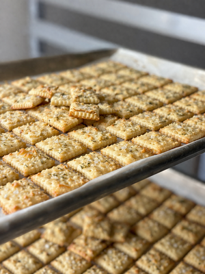 Fresh Baked Organic Sourdough Onion & Pecorino Crackers