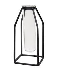 Glass Tube Vase w/Thin Metal Frame