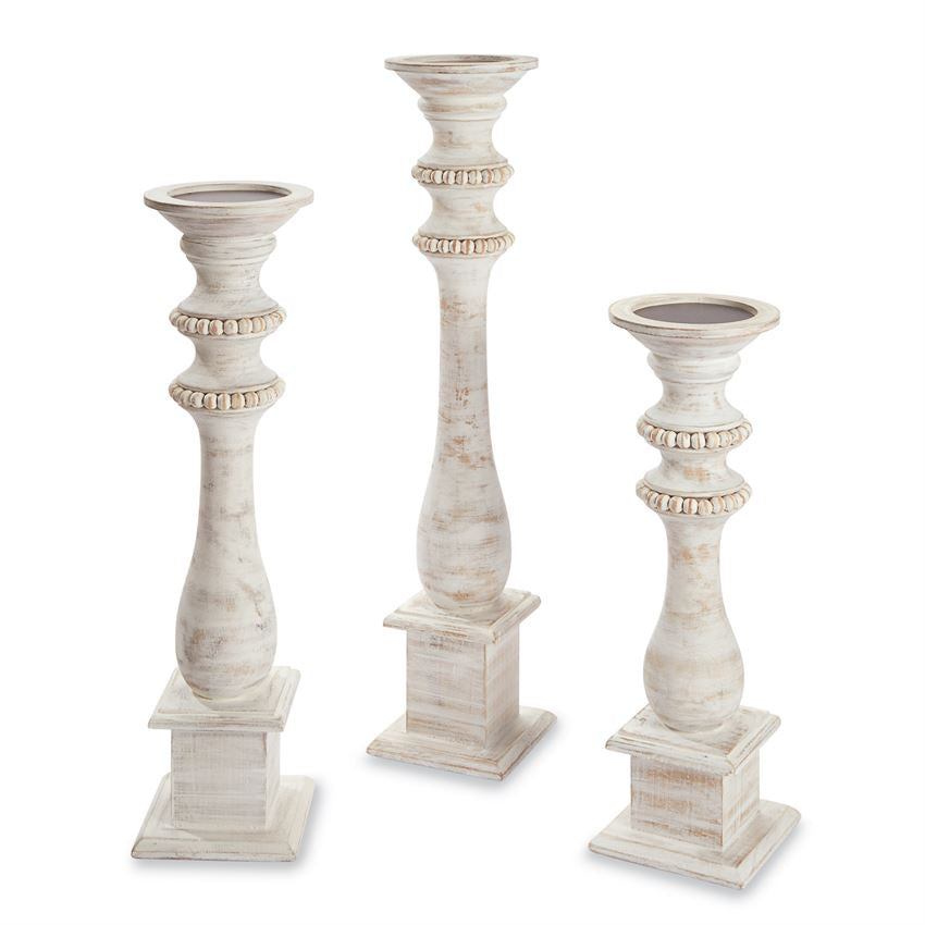 WHITE-WASHED BEADED CANDLESTICKS