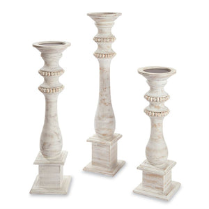 WHITE-WASHED BEADED CANDLESTICKS